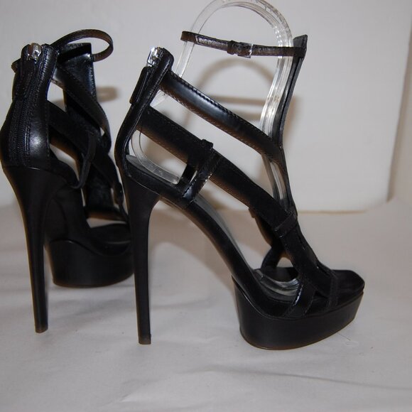 36.5/6.5❤️GUCCI Daryl Black Suede Leather High Heel Platform SANDALS ITALY - Picture 7 of 13